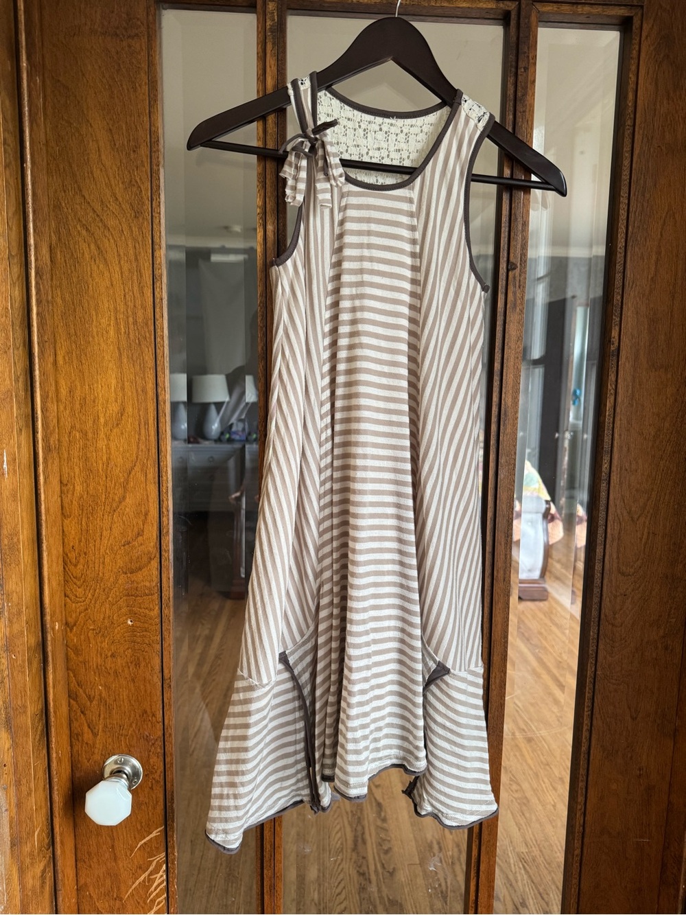 Isobella & Chloe Beige and White Striped Sleeveless Dress